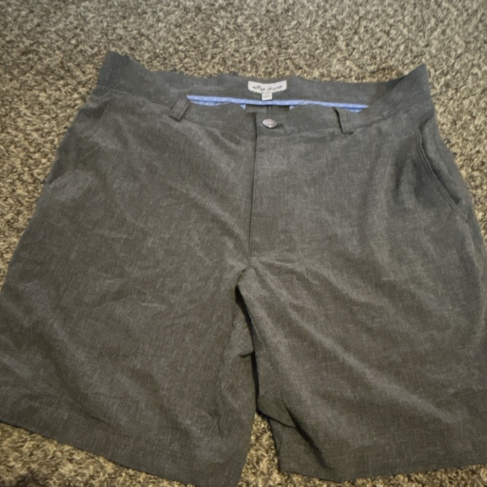 Peter Millar Men's Gray Solid Chino Shorts Flat Front Slash Pockets Button